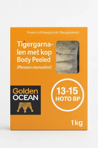 Golden ocean tijgergarnalen met kop body peelded 13/15 hoto (1kg)